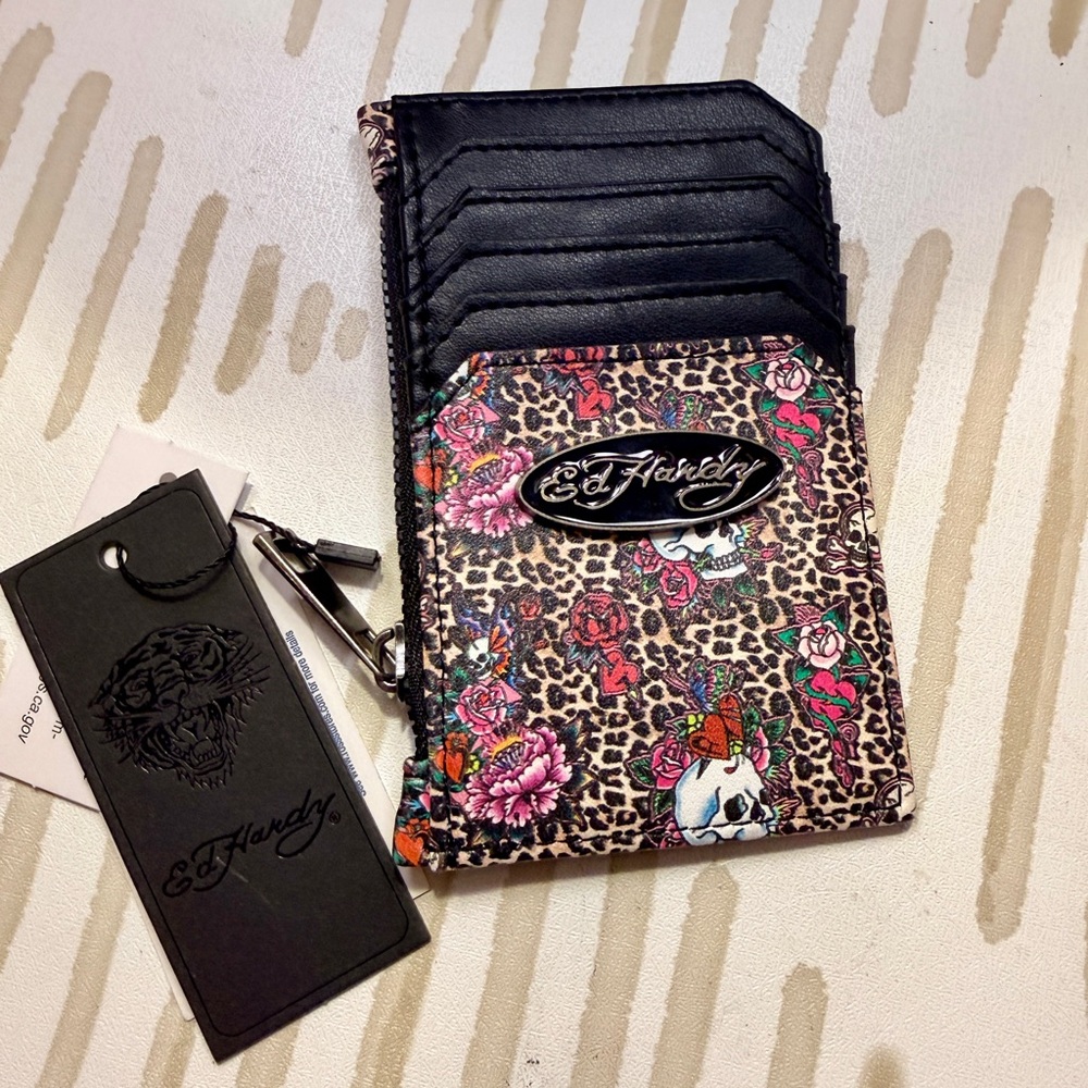 Ed Hardy leopard print card holder wallet new with tags
